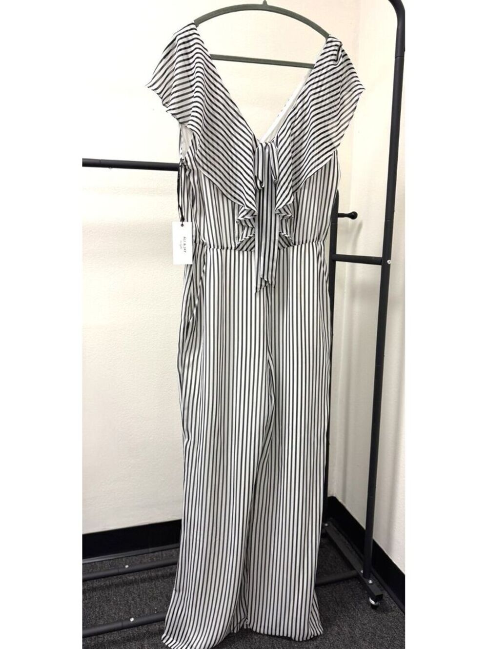 NWT Ali & Jay Cherry On Top Striped Jumpsuit Women’s Large Black White $148